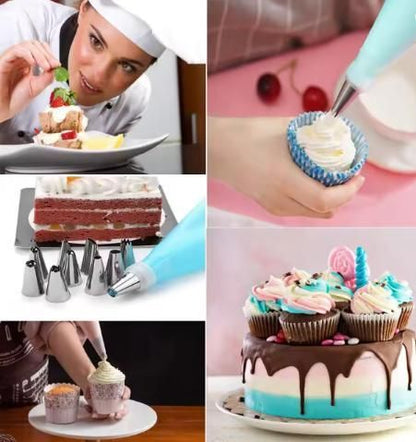 12 Piece Stainless Steel Cake Icing Frosting Piping Bag & Coupler Tips with Nozzles